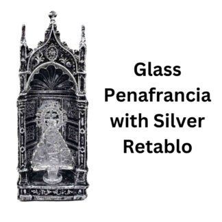 Our Lady of Peñafrancia Glass with Silver Retablo Religious Figurines Home Decor Height: 8.5inches