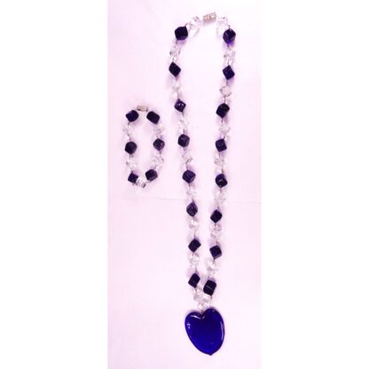 GLASS SOLID HEART PENDANT W/ GLASS DICE NECKLACE & BRACELET SET - Image 2