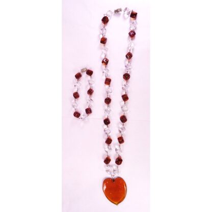 GLASS SOLID HEART PENDANT W/ GLASS DICE NECKLACE & BRACELET SET - Image 3