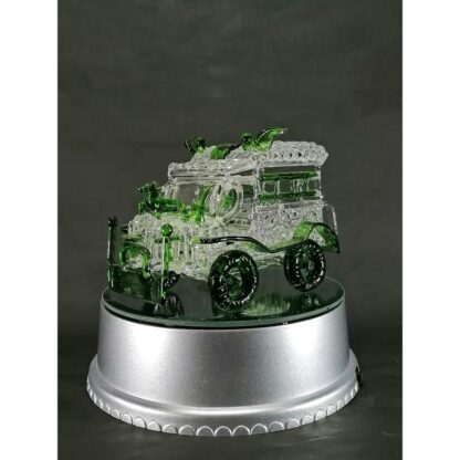 Philippine Jeep Glass Figurine with Rotating Base and LED Lights Home Decoration (Green) - Image 2