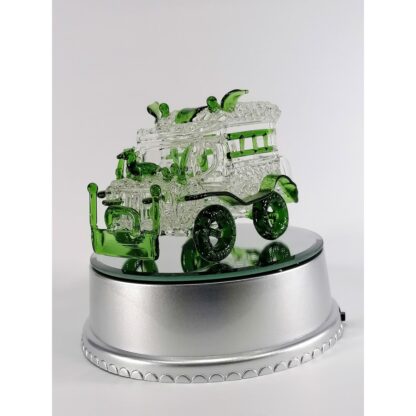 Philippine Jeep Glass Figurine with Rotating Base and LED Lights Home Decoration (Green)