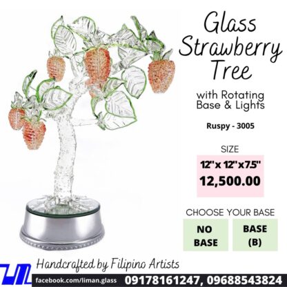 Strawberry Fruit Tree Glass Figurines Home Decor Accents with Rotating Base and LED Lights - Image 3