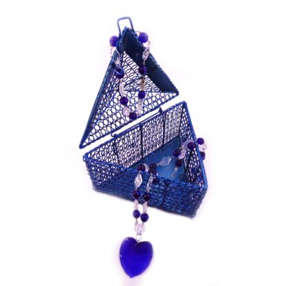 GLASS HEART PENDANT WITH GLASS BEADS NECKLACE BRACELET SET WITH JEWELRY BOX - Image 2