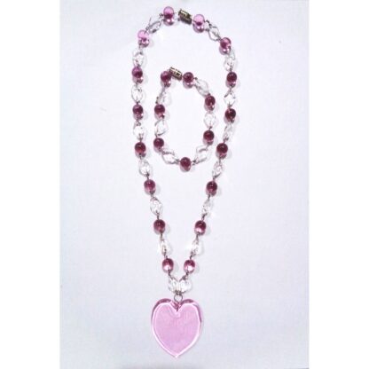 GLASS HEART PENDANT WITH GLASS BEADS NECKLACE BRACELET SET WITH JEWELRY BOX - Image 4