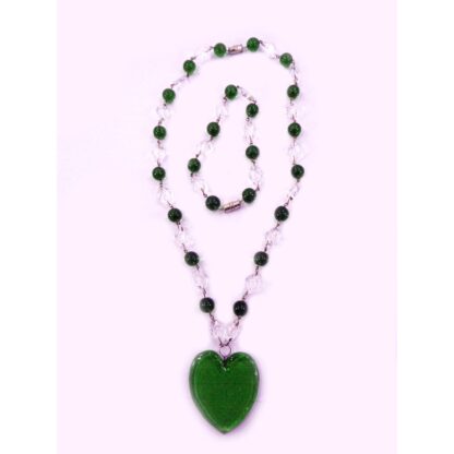 GLASS HEART PENDANT WITH GLASS BEADS NECKLACE BRACELET SET WITH JEWELRY BOX - Image 8