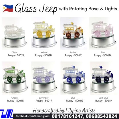 Philippine Jeep Glass Figurine with Rotating Base and LED Lights Home Decoration (Dark Blue) - Image 5