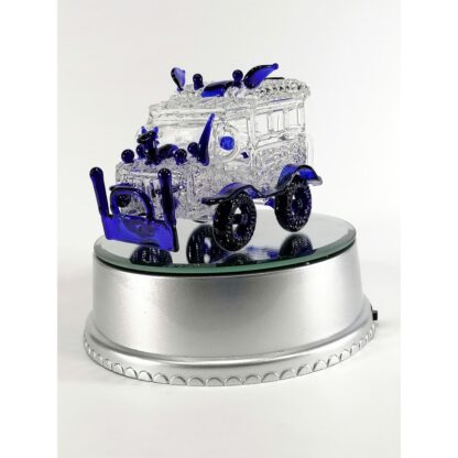 Philippine Jeep Glass Figurine with Rotating Base and LED Lights Home Decoration (Dark Blue)