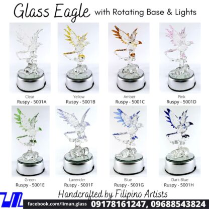 Philippine Blue Eagle Glass Figurine with Rotating Base and LED Lights Home Decoration (Lavender) - Image 4