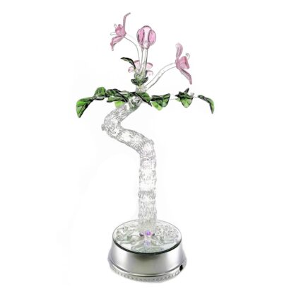 Money Tree Artificial Flower Glass Figurines Home Decor Accents with Rotating Base and LED Lights - Image 2