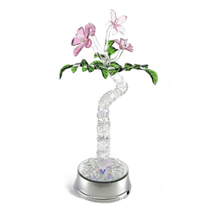 Money Tree Artificial Flower Glass Figurines Home Decor Accents with Rotating Base and LED Lights - Image 3