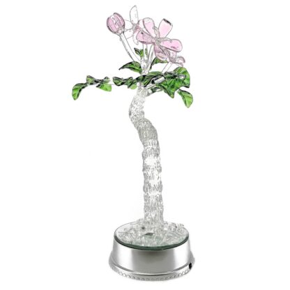 Money Tree Artificial Flower Glass Figurines Home Decor Accents with Rotating Base and LED Lights - Image 4