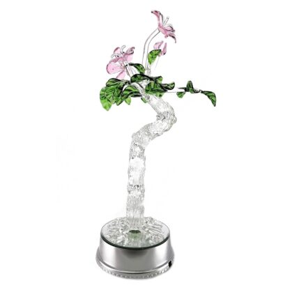 Money Tree Artificial Flower Glass Figurines Home Decor Accents with Rotating Base and LED Lights