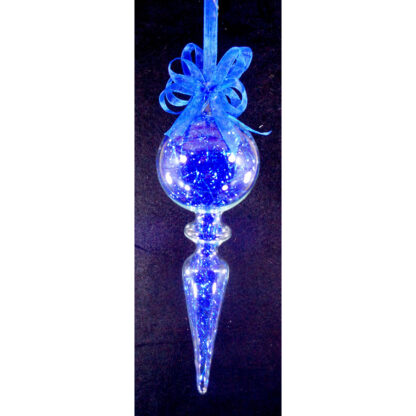 Blue Christmas Ornaments 6pc Set Handblown Glass Finial with Shreds Christmas Decor