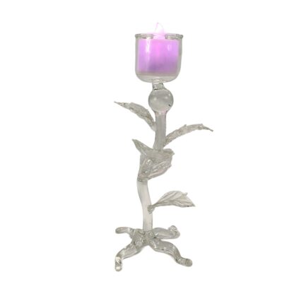 Glass Candle Holder Stand with Leaves and LED Tealight - Image 2