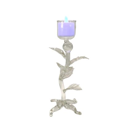 Glass Candle Holder Stand with Leaves and LED Tealight - Image 3