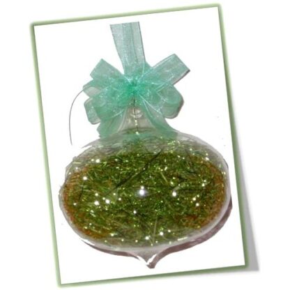 Set of 6pc Glass Christmas Trumpo Ornaments w/ Green Shreds and Organza Ribbon for Xmas Tree Hanging