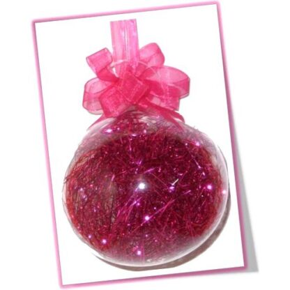 Set of 6pc Glass Christmas Balls Ornaments w/ Pink Shreds and Organza Ribbon for Xmas Tree Hanging