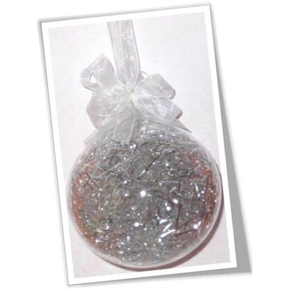 Set of 6pc Glass Christmas Ball Ornaments with Silver Shreds & Organza Ribbon for Xmas Tree Hanging