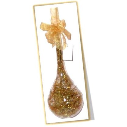 Set of 6pc Glass Christmas Ornaments with Gold Glitter Shreds & Organza Ribbon for Xmas Tree Hanging