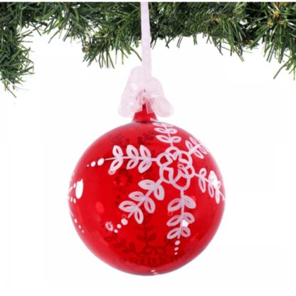 6pcs Glass Christmas Balls Red Big Size 5 inches Handpainted Designs