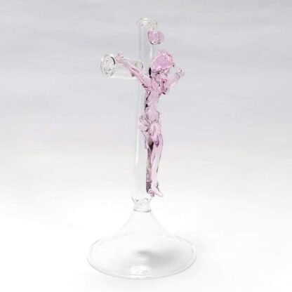 Crucifix with Stand Religious Figurines Glass Pink 4.25" - Image 2