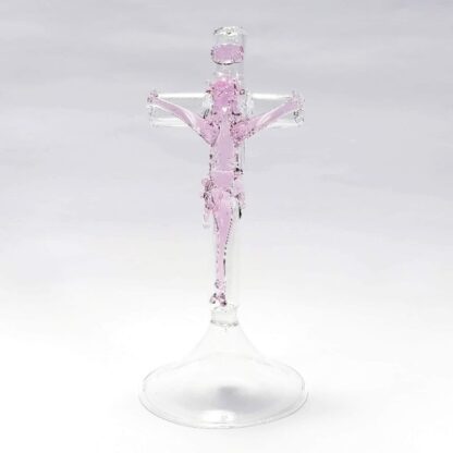 Crucifix with Stand Religious Figurines Glass Pink 4.25" - Image 3