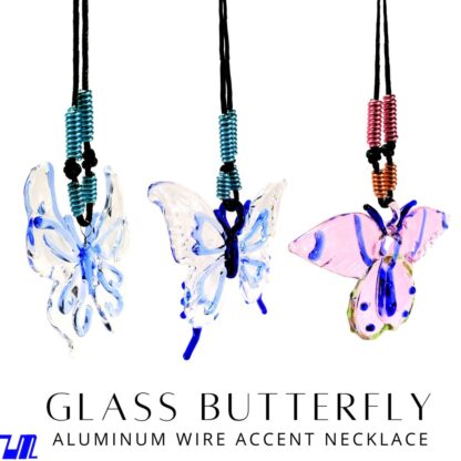 Liman Glass Butterfly Pendant in Wax Cord Necklace for Women with Box - Image 5