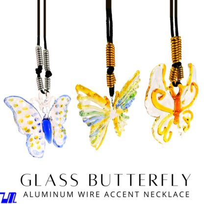 Liman Glass Butterfly Pendant in Wax Cord Necklace for Women with Box - Image 7