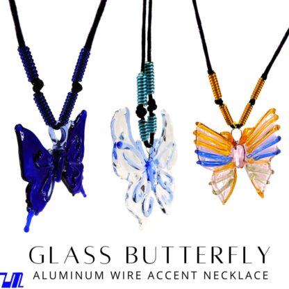 Liman Glass Butterfly Pendant in Wax Cord Necklace for Women with Box - Image 9