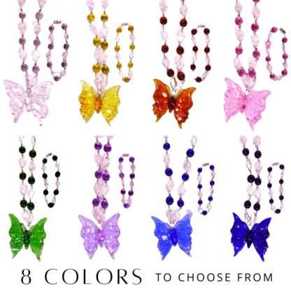 Liman Glass Butterfly Pendant Beads & Diamond Necklace with Bracelet Set for Women - Image 3