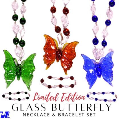 Liman Glass Butterfly Pendant Beads & Diamond Necklace with Bracelet Set for Women - Image 4