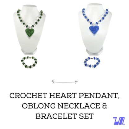 Liman Glass Crochet Heart Pendant, Oblong Necklace Bracelet Set - Image 2