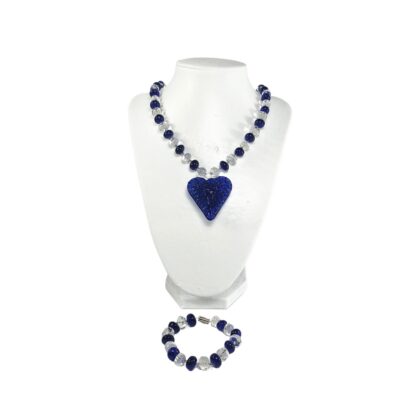 Liman Glass Crochet Heart Pendant, Oblong Necklace Bracelet Set - Image 3