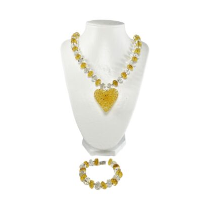 Liman Glass Crochet Heart Pendant, Oblong Necklace Bracelet Set - Image 6