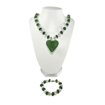 Liman Glass Crochet Heart Pendant, Oblong Necklace Bracelet Set - Image 7