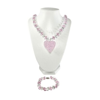 Liman Glass Crochet Heart Pendant, Oblong Necklace Bracelet Set - Image 9