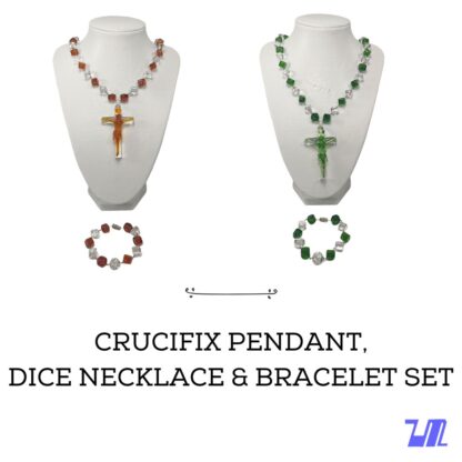 Liman Glass Crucifix Pendant, Dice Necklace Bracelet Set - Image 2