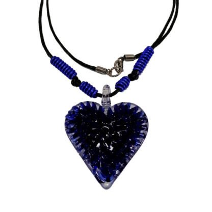 Liman Glass Heart Crochet Straight Glass Pendant, Alum Wire Accent Necklace - Image 2