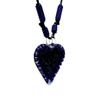 Liman Glass Heart Crochet Straight Glass Pendant, Alum Wire Accent Necklace - Image 3