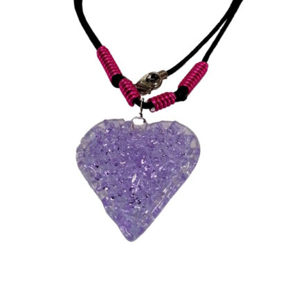 Liman Glass Heart Crochet Straight Glass Pendant, Alum Wire Accent Necklace - Image 7