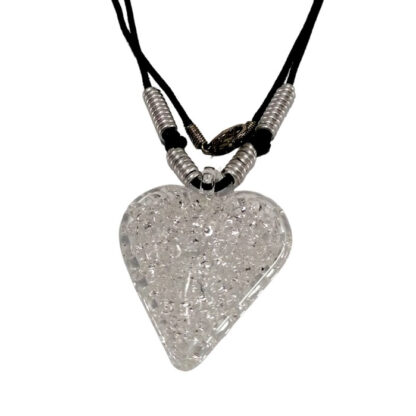 Liman Glass Heart Crochet Straight Glass Pendant, Alum Wire Accent Necklace - Image 9