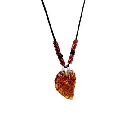 Liman Glass Heart Crochet Slant Glass Pendant, Alum Wire Accent Necklace - Image 2