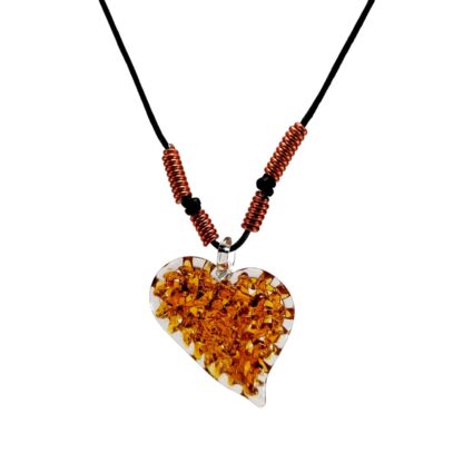 Liman Glass Heart Crochet Slant Glass Pendant, Alum Wire Accent Necklace - Image 3