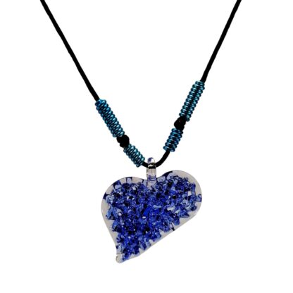 Liman Glass Heart Crochet Slant Glass Pendant, Alum Wire Accent Necklace - Image 4