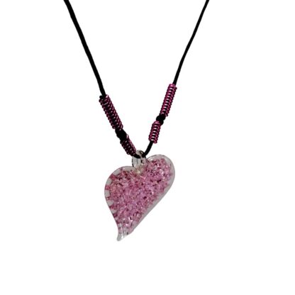 Liman Glass Heart Crochet Slant Glass Pendant, Alum Wire Accent Necklace - Image 5