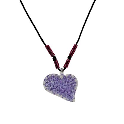 Liman Glass Heart Crochet Slant Glass Pendant, Alum Wire Accent Necklace - Image 8