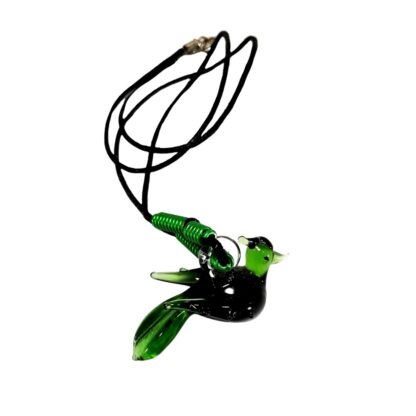 Liman Glass Bird Glass Pendant, Alum Wire Accent Necklace