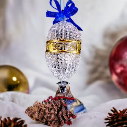 Crochet Glass Christmas Ornaments with Gold Leafing and Organza Ribbon for Xmas Tree Hanging Decor