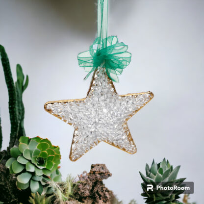 Christmas Star Ornaments Crochet Glass with Gold Lining Christmas Decor - Image 3