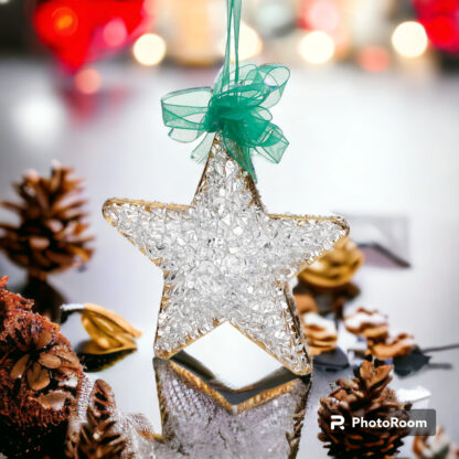 Christmas Star Ornaments Crochet Glass with Gold Lining Christmas Decor - Image 4